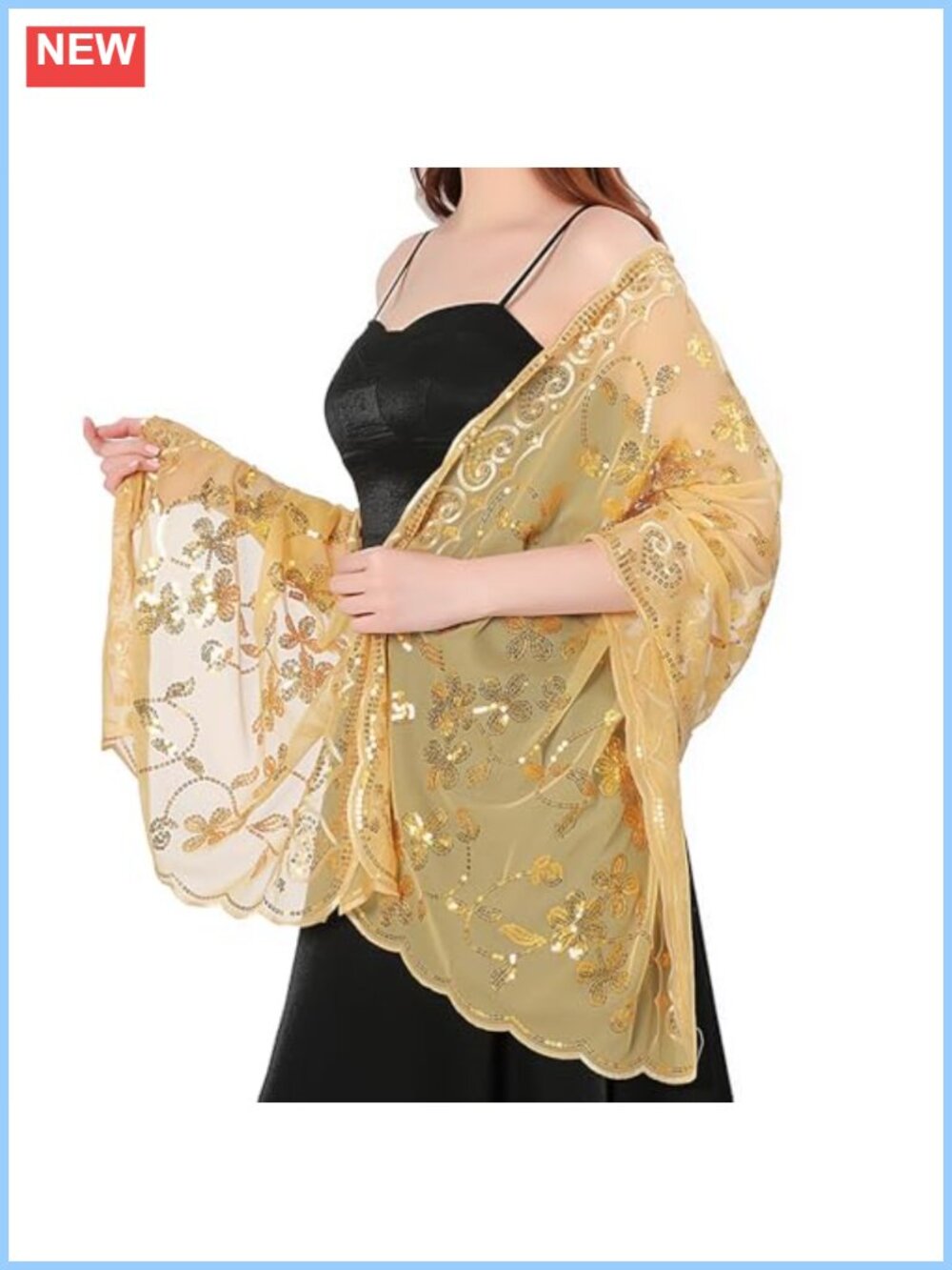 Sequin Sheer Mesh Shawl Wrap for Women 1920s Sparkly Evening Cover Up